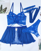 Lace Tie LIngerie Skirt Set With Stockings